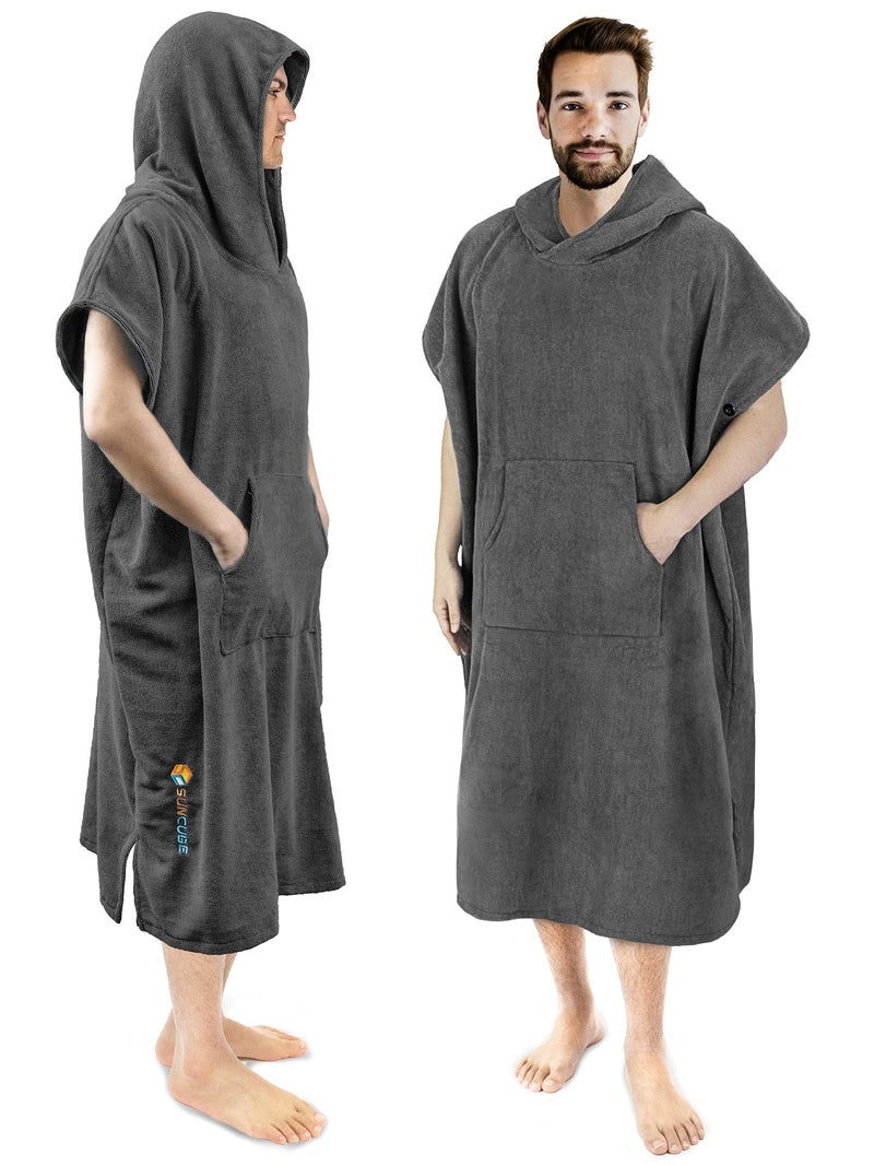 Suncube SUN CUBE Surf Poncho Changing Robe with Hood, Thick Quick Dry Microfiber Wetsuit Changing Towel for Surfing Beach Swim Outdoor Sports Men, Absorbent Wearable Towel Cover Up with Pocket, Gray - Image 1